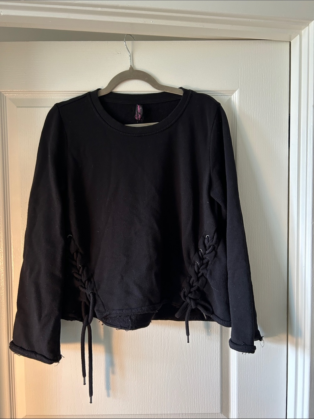 Betsey Johnson Black Lace-Up Side Crewneck Sweatshirt
